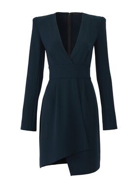 A.L.C. Mara Dress in Dark Green Crepe Size 6 Plunging Neckline Faux Wrap